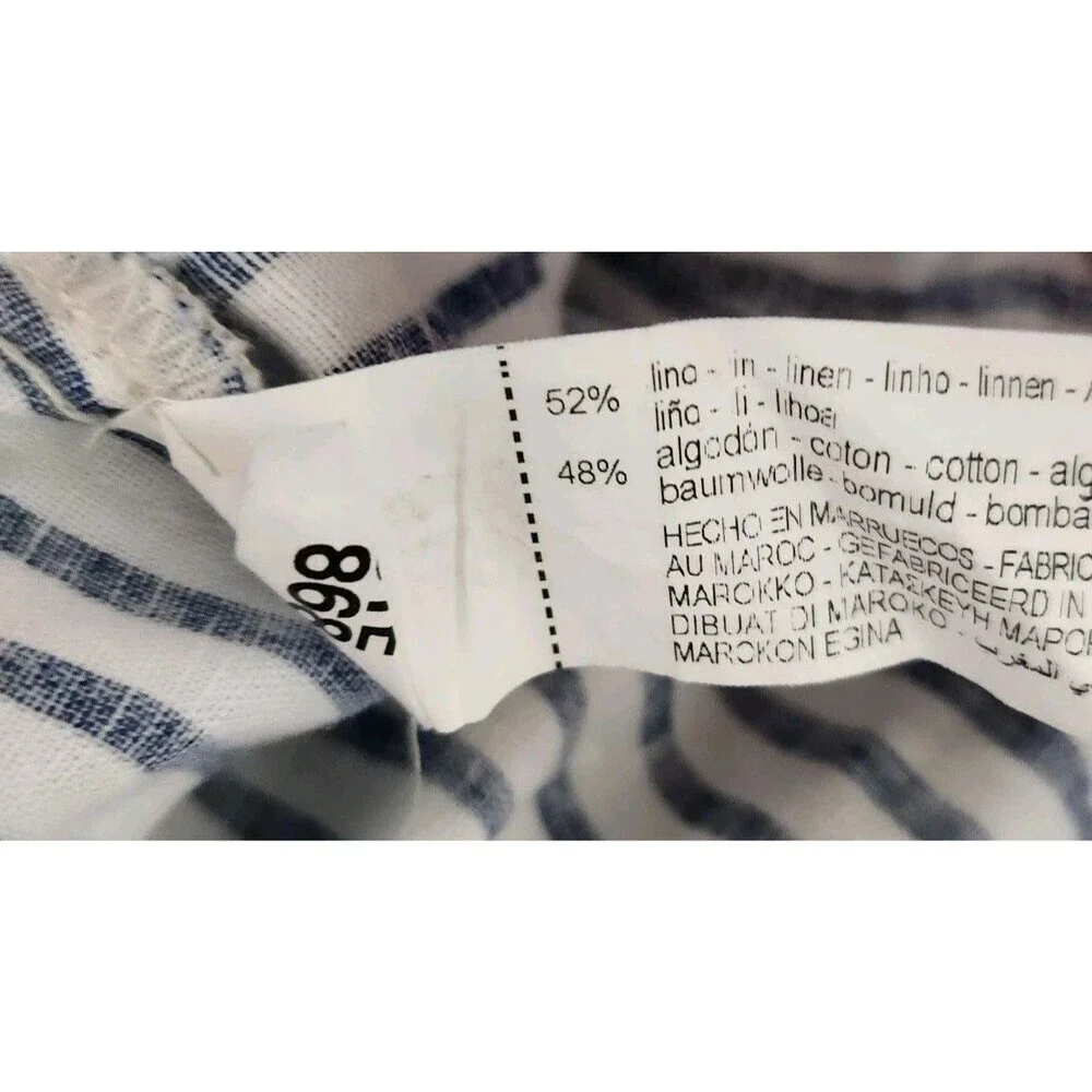 Zara Dress Small Blue White Striped Linen‎ Midi Side Slit Preppy Bloggers Fave